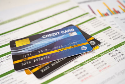 Close-up of credit card on paper