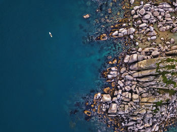 Aerial view of sup surfer ,triozerye, primorsky region, russia