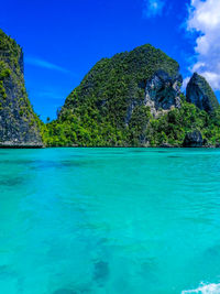 Scenic view of sea against blue sky