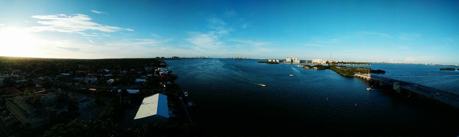 Panoramic view of sea against blue sky