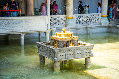 High angle view of fountain in temple