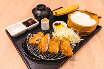 High angle view of food on table