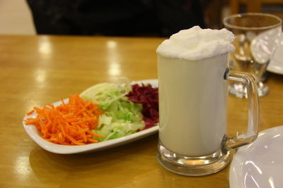 Close-up of served food on table