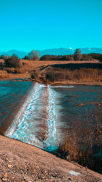 Scenic view of sea against clear blue sky