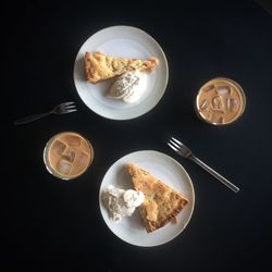 High angle view of breakfast served on table