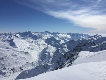 Scenic view of snowcapped mountains against sky