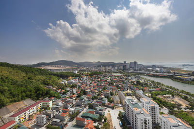 High angle view of townscape against sky