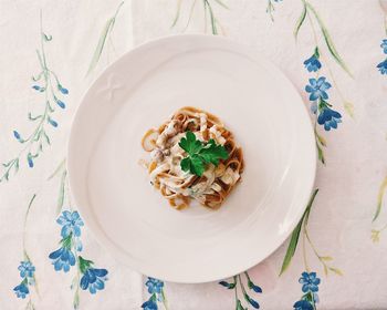 High angle view of plate on table