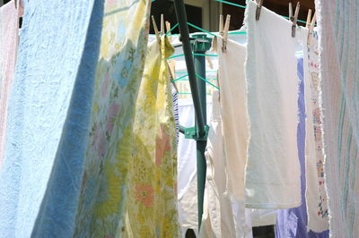 Close-up of clothes drying on clothesline