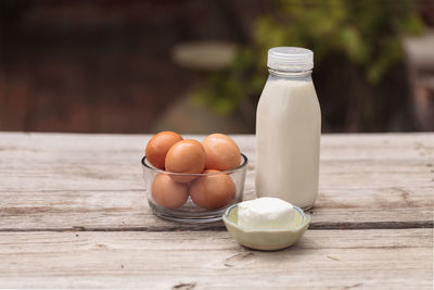 Close-up of eggs in container on table