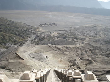 High angle view of steps against landscape