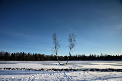 Scenic view of snow field against sky during winter