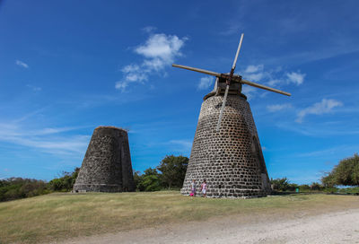 Windmill on field against sky