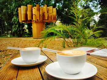 Close-up of coffee cup on table