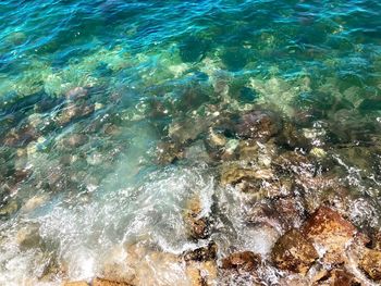 High angle view of rippled sea water