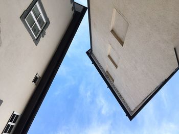 Directly below view of houses at bad tolz against blue sky