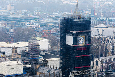 High angle view of city buildings