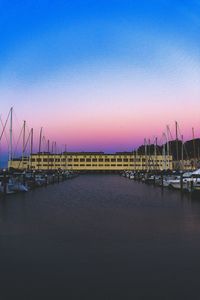 View of marina at sunset