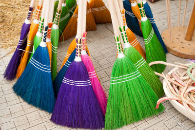 High angle view of multi colored umbrellas