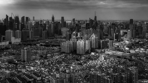 High angle view of cityscape against sky