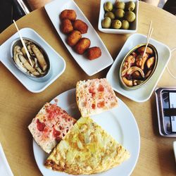 Directly above shot of breakfast served on table