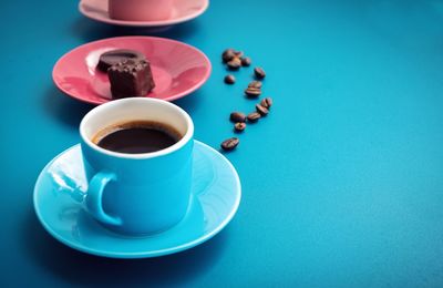 High angle view of coffee on table