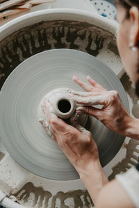 High angle view of woman working