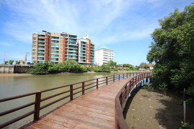 Bridge over river against sky