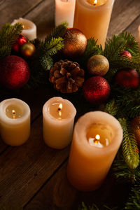 Close-up of christmas decorations on table