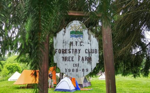 Information sign on tree trunk