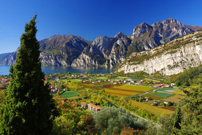 Scenic view of landscape against clear blue sky