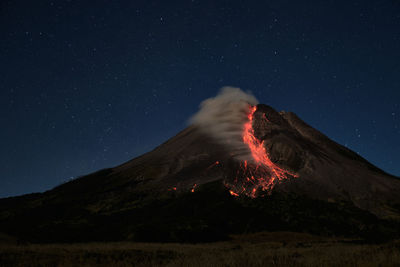 Mount merapi erupts with high intensity at night during a full moon. 