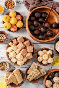 High angle view of food on table