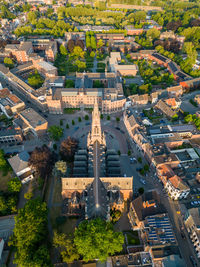 High angle view of buildings in city