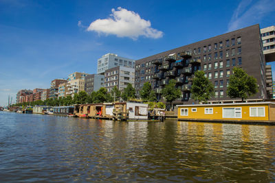 View of river with buildings in background