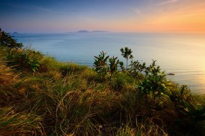 Scenic view of sea against sky during sunset