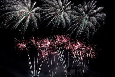 Low angle view of firework display against sky at night