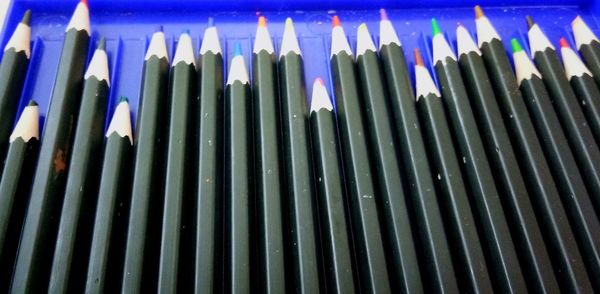 Low angle view of pencils in row