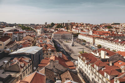 High angle view of townscape against sky