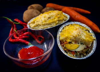 High angle view of seafood in plate on table