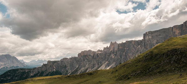 Panoramic view of landscape and mountains against sky