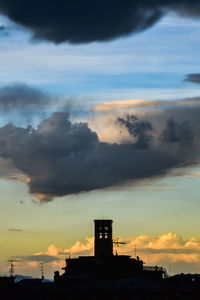 Low angle view of silhouette buildings against sky during sunset