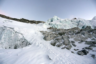 Scenic view of snow covered mountains