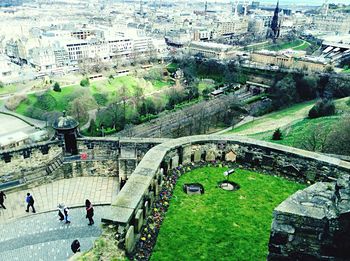 High angle view of people on landscape