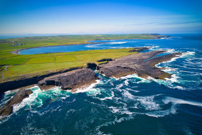 Aerial view of sea and rocks