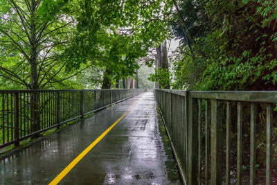 A view of a walking bridge on a rainy day in renton, washington.