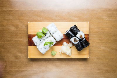 High angle view of sushi on table