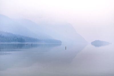 Scenic view of lake against sky during winter