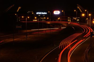 Light trails on road at night