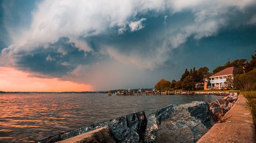 Scenic view of sea against sky during sunset